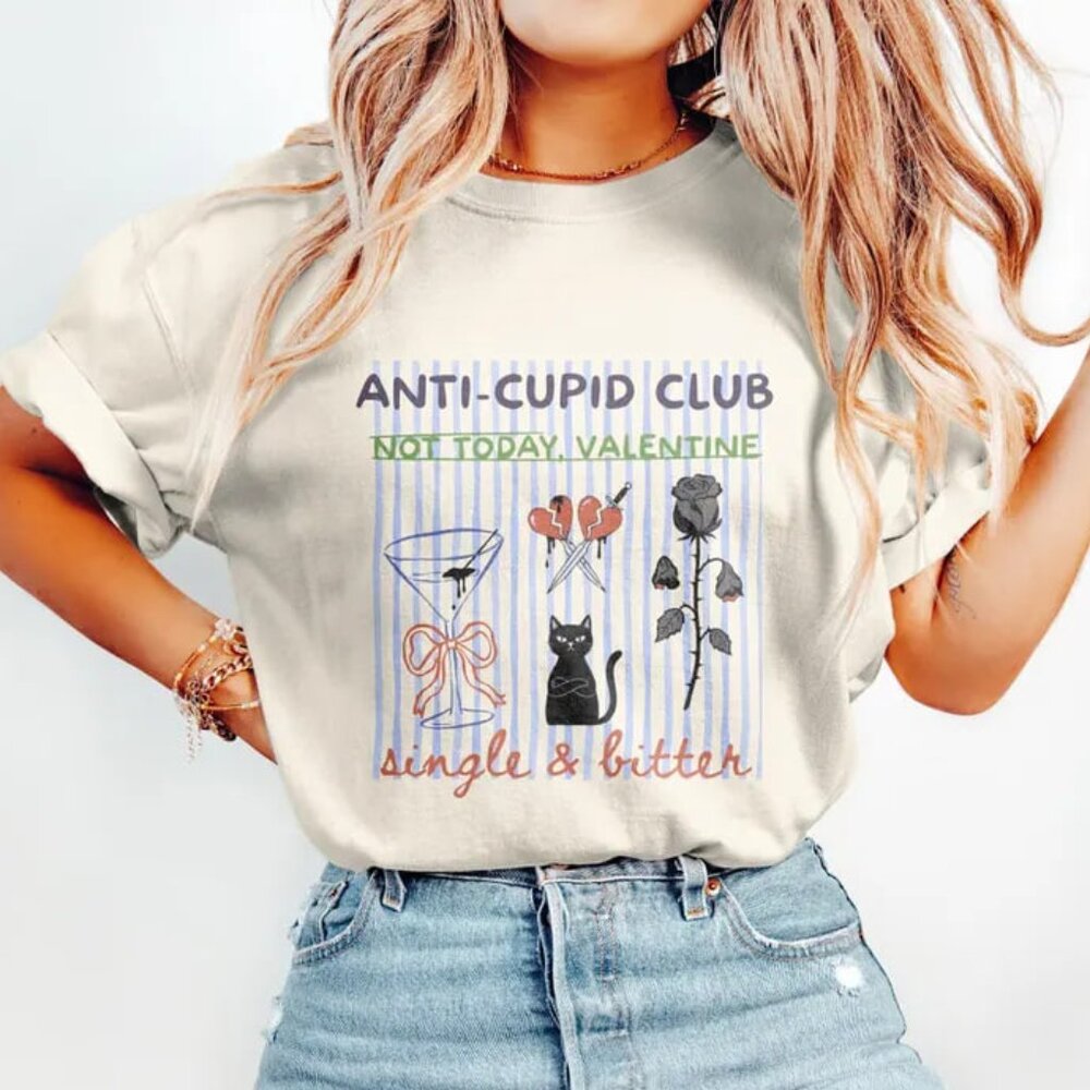 Anti Cupid Club T-shirt, Not Today Valentine Shirt, Valentines Day Gift - Picture 1 of 4